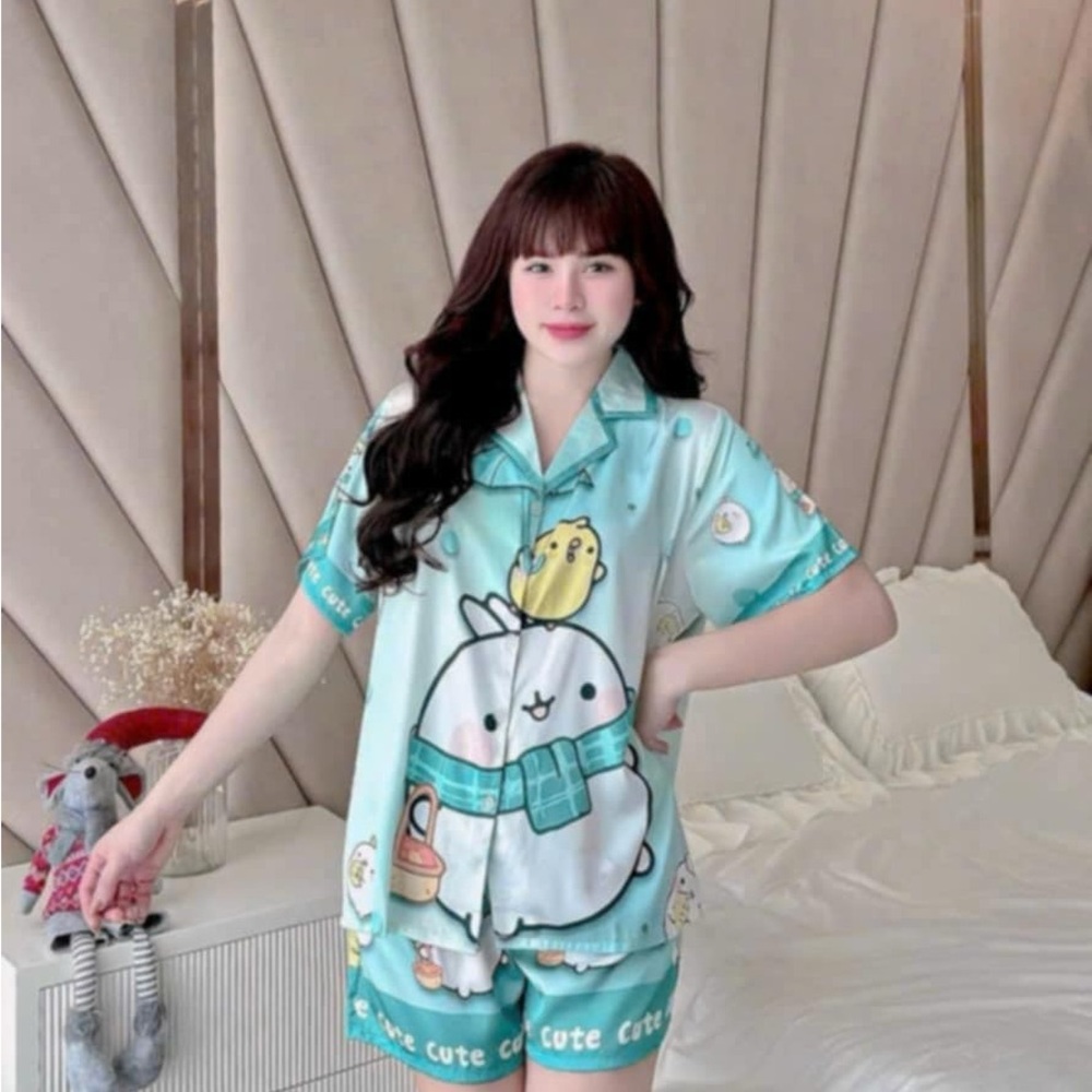 Cute Cartoon Pajama Set - Mint Green